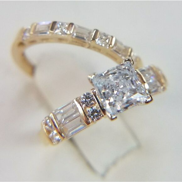 14k Solid Yellow Gold Engagement Ring&Wedding Band